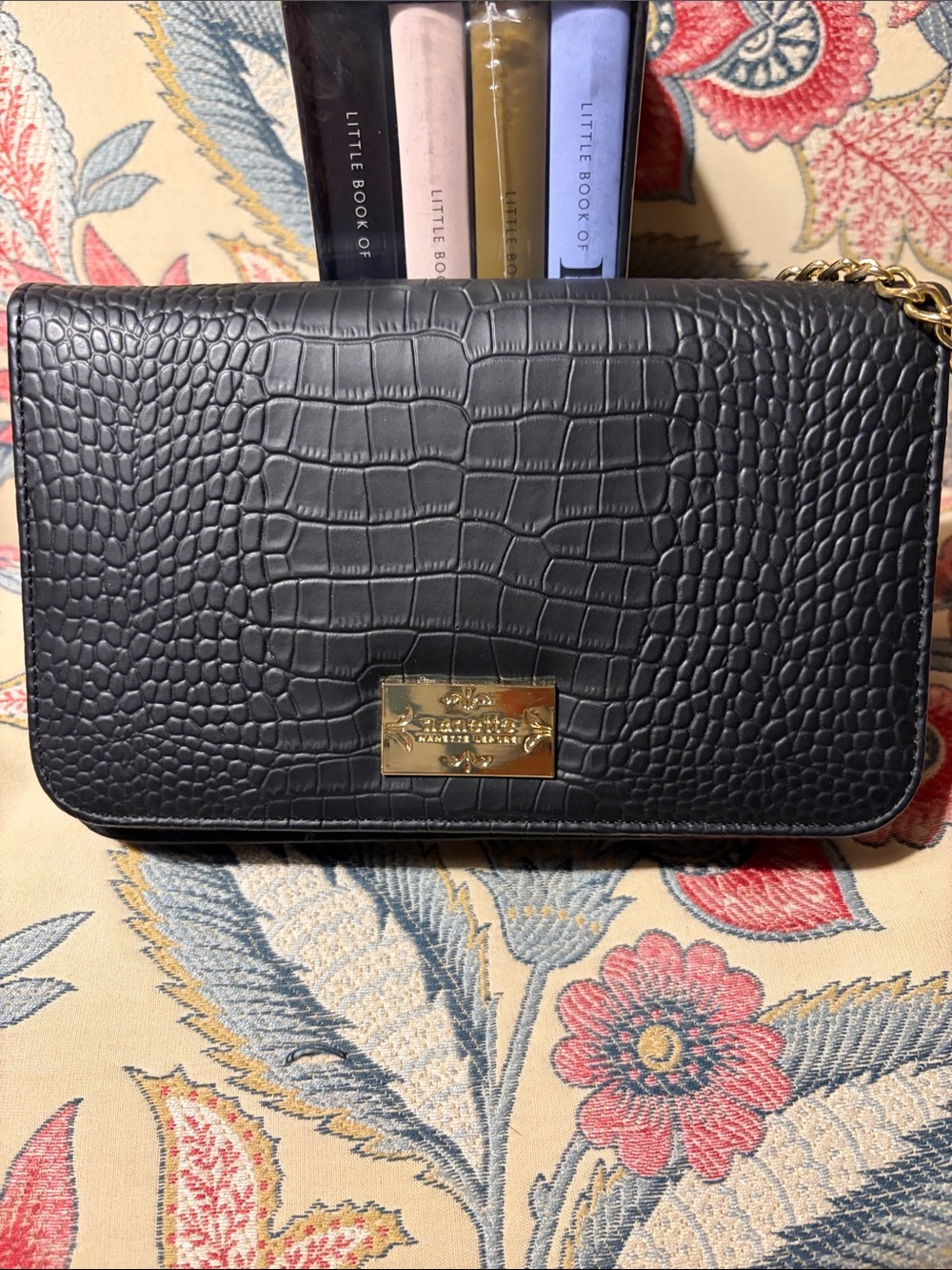 Nanette by Nanette Lepore Black Croc-Embossed Leather Chain Crossbody Bag NWOT